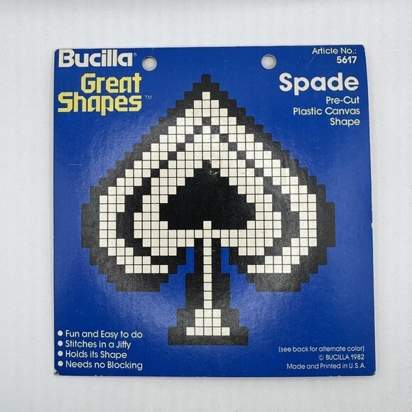 Vintages Bucilla Great Shapes 1982 Pre-Cut Plastic Canvas Shapes Spade No 5617 - Picture 1 of 7